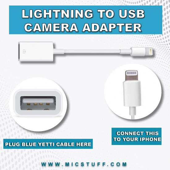 lightning to USB Camera Adabter to connect iPhone with blue yeli
