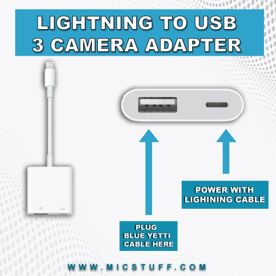 lightning to USB 3 Camera Adabter to connect iPhone with blue yeli